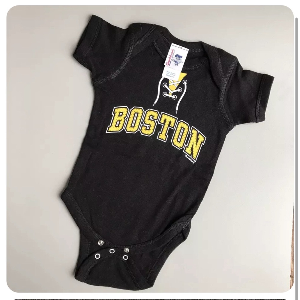 Chowdaheads Boston Bruins Baby Bodysuit Size 6M Shirt Top Black Cotton Hockey
